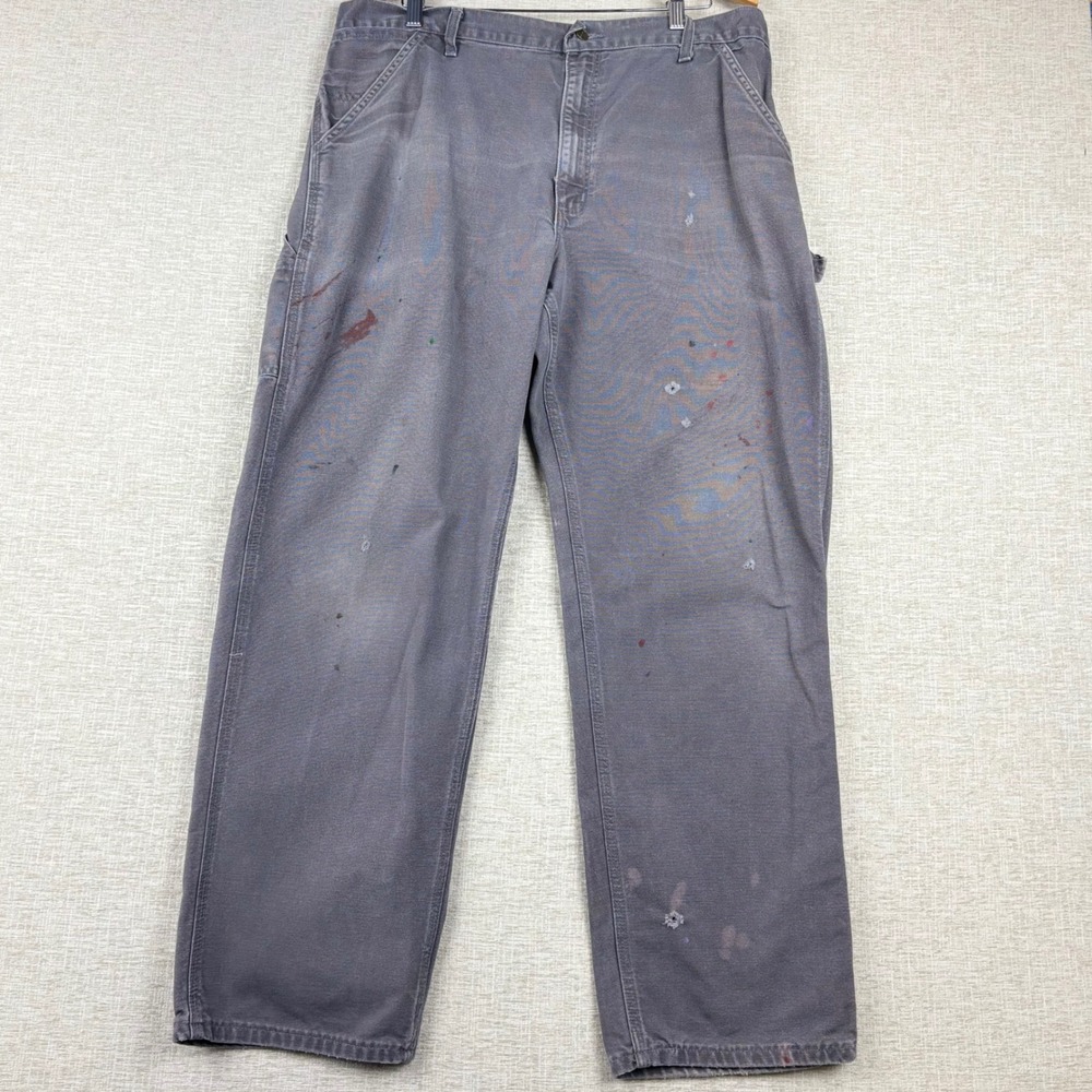 Vintage Carhartt Carpenter Pants Gray Canvas Distressed Workwear 38x30